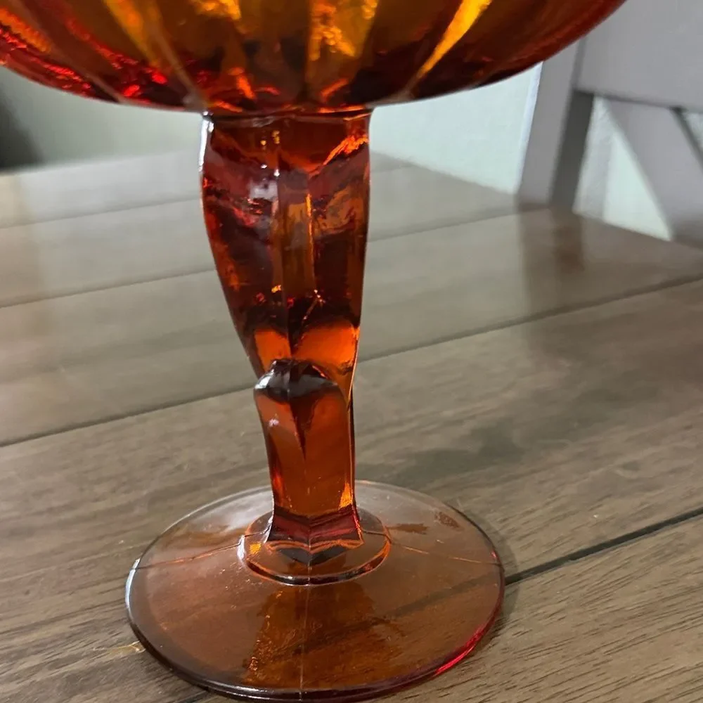Vintage Amber Glass Compote Dish Indiana Glass Lotus Blossom 1960s